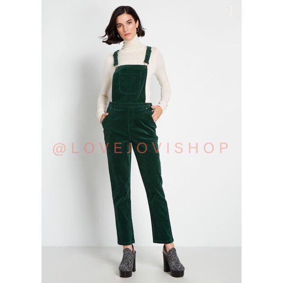 Cabincore | Forest Green Corduroy Overalls Gold Side Zipper | Forever 21 Utility - Picture 2 of 13
